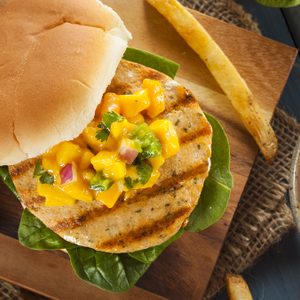 Chicken Burgers with Tropical Fruit Salsa