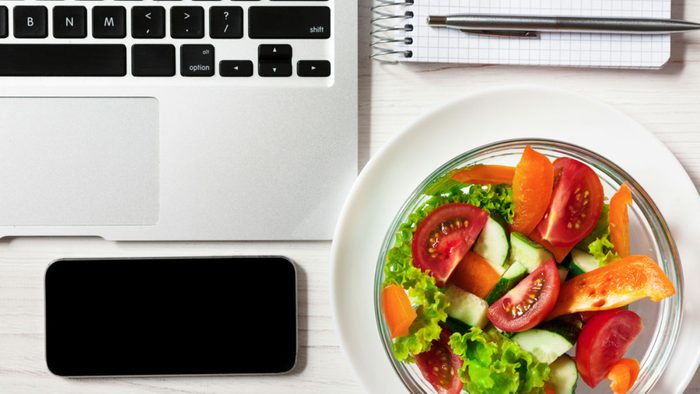 science of calories, a salad and a laptop