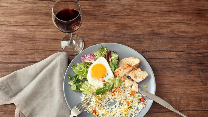 weight loss meal plan, wine and a protein meal