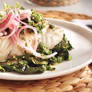 Grilled Halibut & Chard with Gremolata Topping