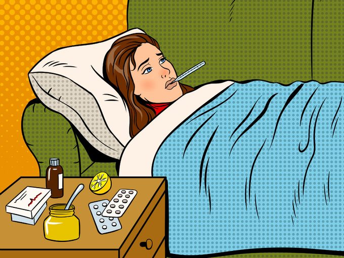 when will you get the flu, woman resting on her couch
