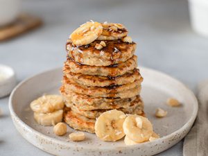 Oatmeal Pancakes with Cranberry-Maple Syrup