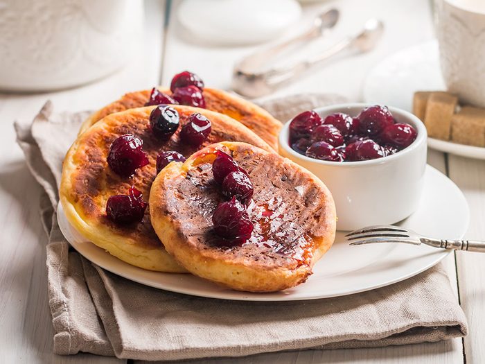 lemon ricotta pancakes with cherry sauce | pancake recipes | citrus recipes