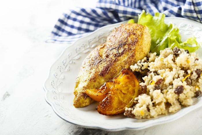 orange chicken recipe, orange chicken on moroccan couscous
