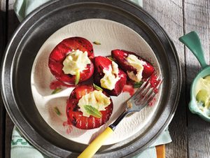 Grilled Plums with Maple-Vanilla Mascarpone