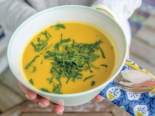 Creamy Roasted Butternut Squash Soup with Ginger and Cilantro