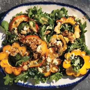 Roasted Squash Salad with Toasted Honey Oats and Pear Vinaigrette