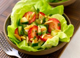 Strawberry-Cucumber Salad with Almonds and Mint in Strawberry Vinaigrette