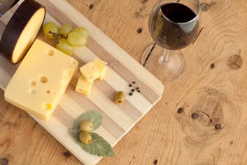 Swiss cheese and wine