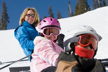 family on ski hill