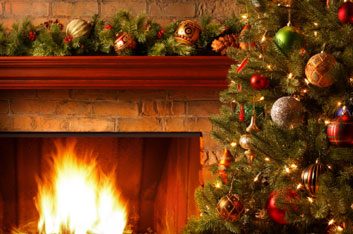 holiday fireplace christmas tree