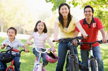healthy Canadian family biking