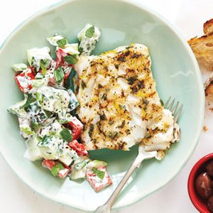 Oregano-Lemon Cod with Cucumber-Yogurt Salad