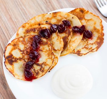 Lemon-Ricotta Pancakes with Cherry Sauce