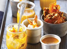 Baby Pumpkin Puddings with Cinnamon Whipped Cream and Pecan Brittle