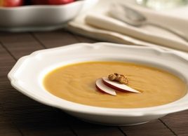 Roasted Apple and Sweet Potato Soup with Spiced Walnuts