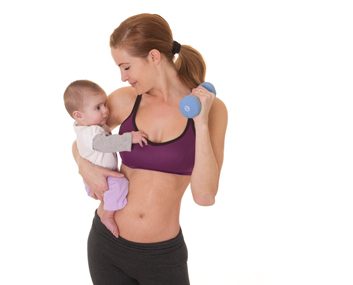 mom with baby and weights