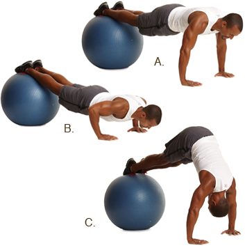 Exercise ball push-up with pike