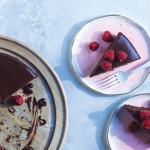 Chocolate Olive Oil Cake with Rosewater Ganache 