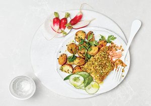 Pistachio-Crusted Salmon With Herbed Mini Potatoes