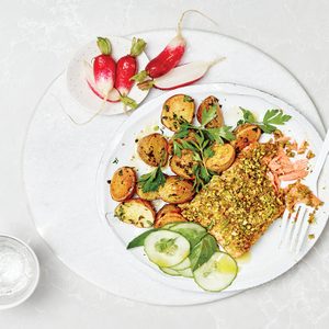 Pistachio-Crusted Salmon With Herbed Mini Potatoes