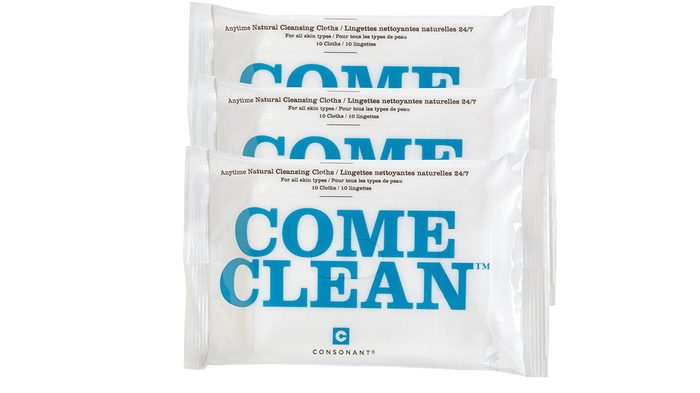 three packages of face wipes