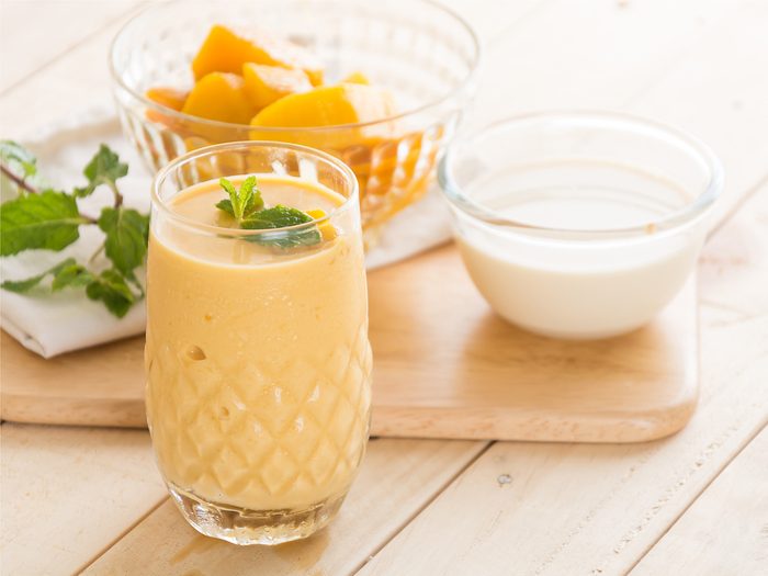 A smoothie with milk or yogurt is a good high-protein breakfast idea.