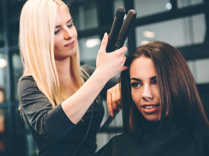 Hair stylist secret: always dry your hair completely before using a curling iron or a flat iron
