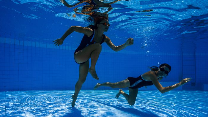 Exercise Prescription for arthritis, two women doing an underwater running workout