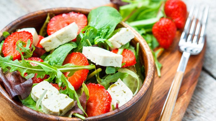 ballerinas eat protein, bowl of salad with tofu