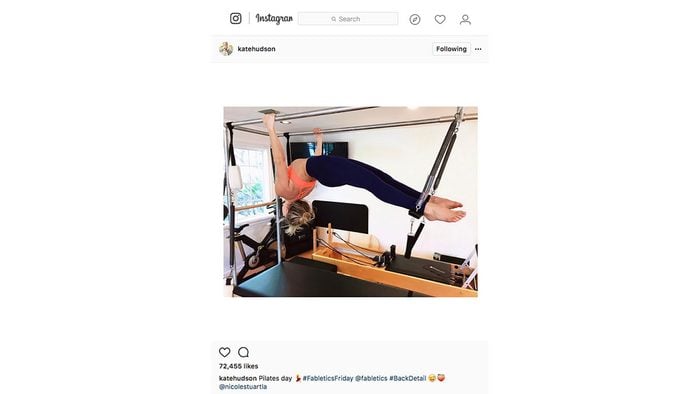 kate Hudson fitness routine, Kate Hudson working out on the cadillac reformer