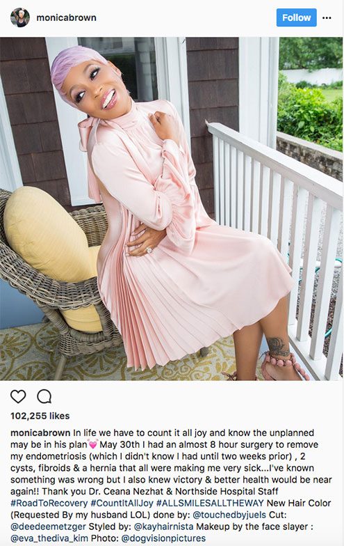 Monica Brown endomtriosis, the star shares on Instagram about her condition