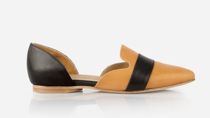 summer layering slide, a two-tone loafer-style flat