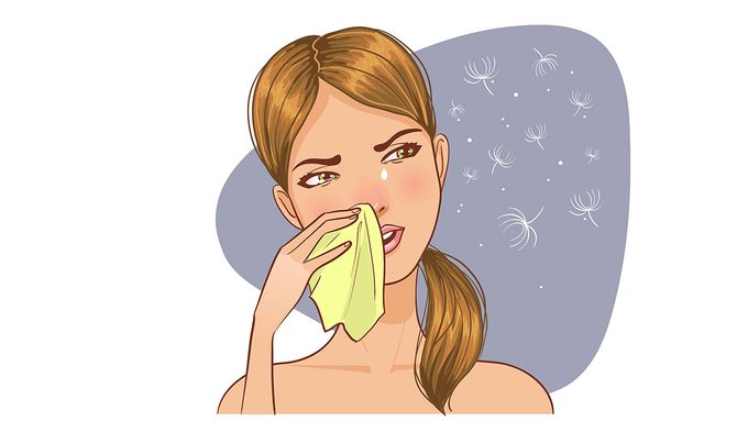 adult allergies, a sketch of a woman wiping her nose