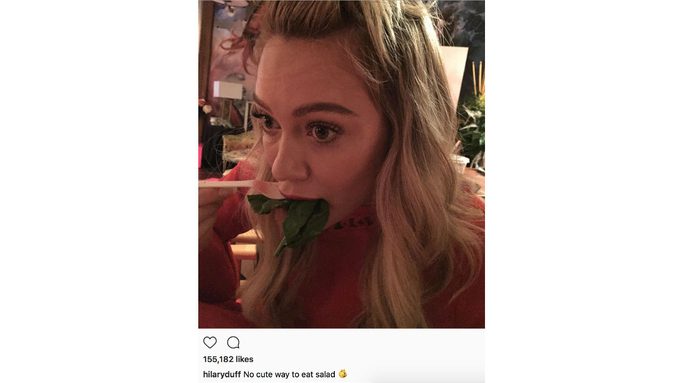 Hilary Duff posts a funny instagram about how eating a salad is never flattering