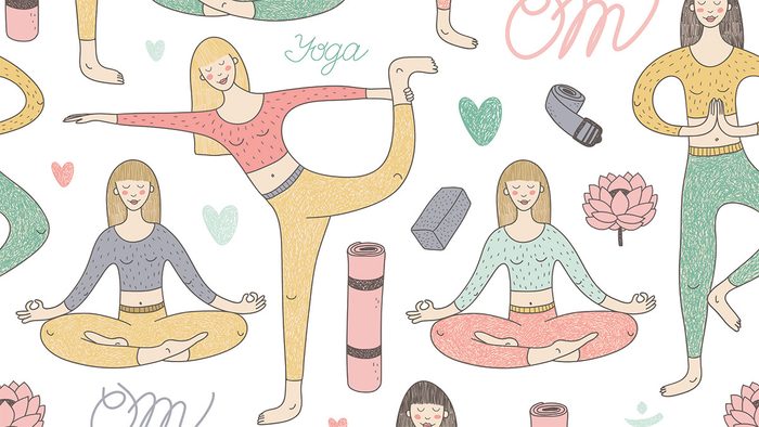 rosacea in the summer, sketch of women doing yoga with flushed cheeks