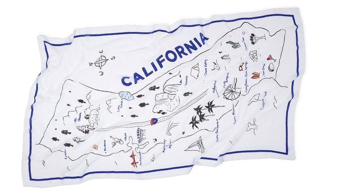 summer layering scarf, a rectangle scarf with a California map