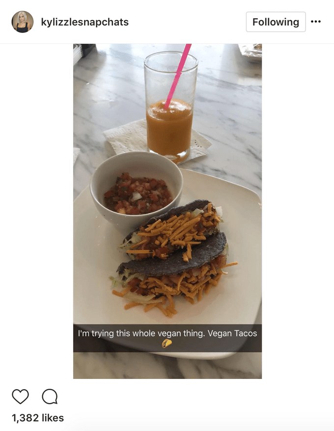 Kylie Jenner Vegan Tacos, Snapchat post