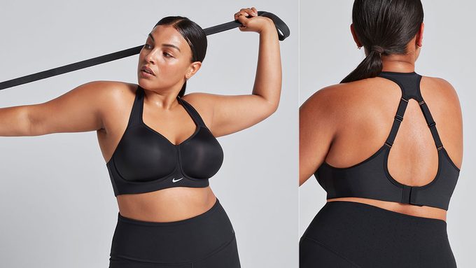Nike Brahaus pop-up, model in high-support sports bra