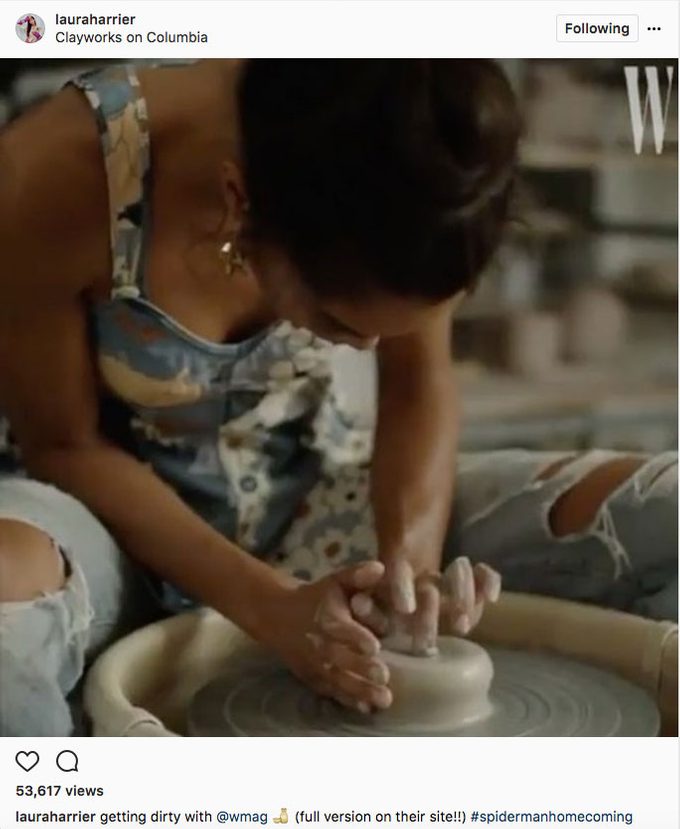 Laura Harrier Spider-man, the actress at a clay studio
