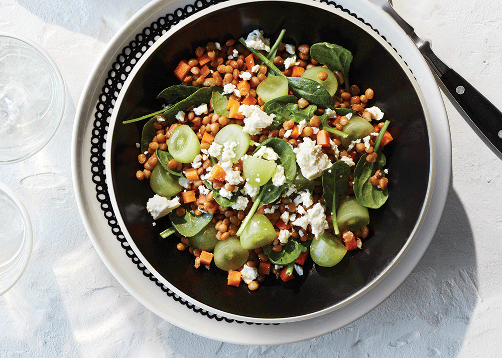 Lentil-Spinach Salad With Feta and Grapes