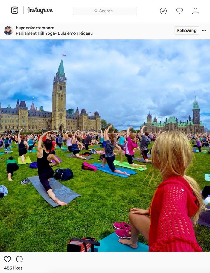 Instagram yoga, yoga on Parliament Hill
