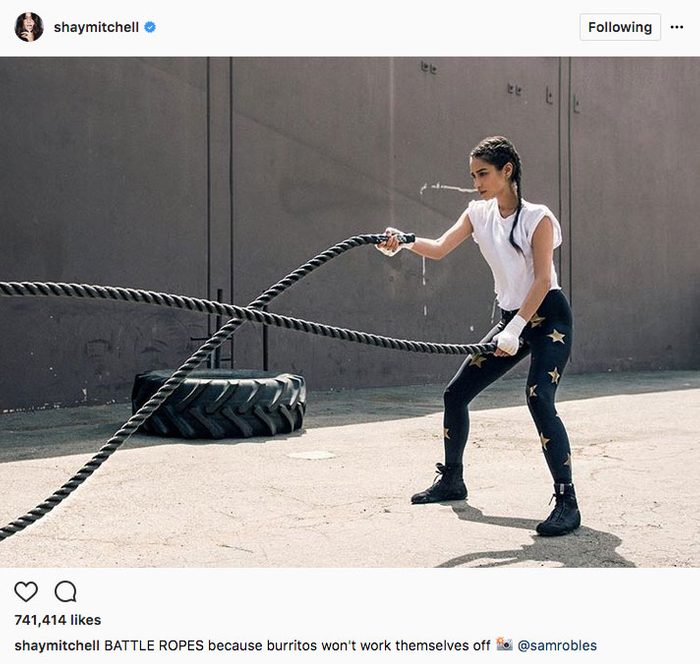 Shay Mitchell stay fit instagram, Shay Mitchell doing crossfit ropes