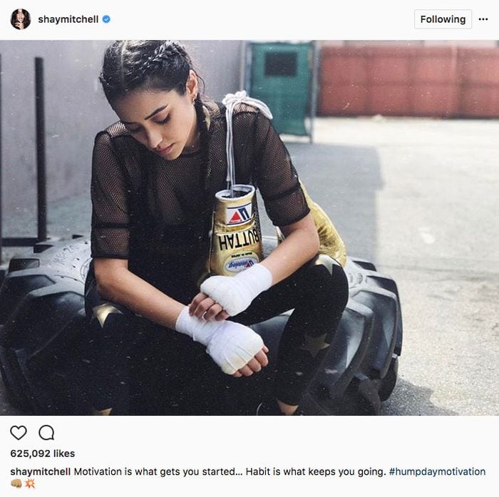 shay mitchell stay fit instagram, Shay Mitchell posing with boxing gloves