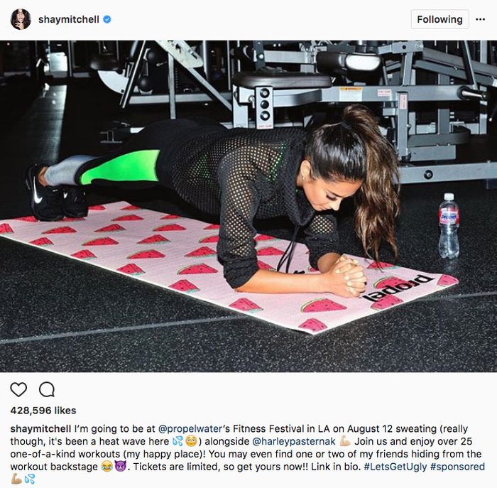 Shay Mitchell stay fit instagram, Shay Mitchell doing a plank on a yoga mat