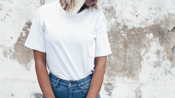 Fall wardrobe, woman wearing tee