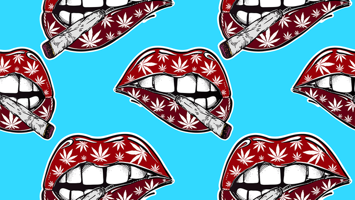 celebrities and weed: illustration of a mouth with a joint