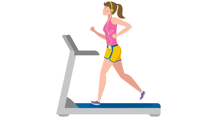 slient signs of asthma exercise trigger, illustration of a woman on a treadmill