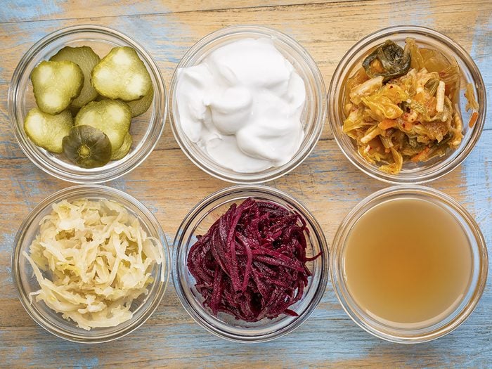 foods for great skin, fermented foods including pickles yogurt and kimchi