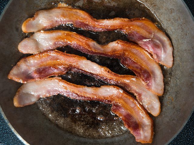 Cooking oil, bacon frying